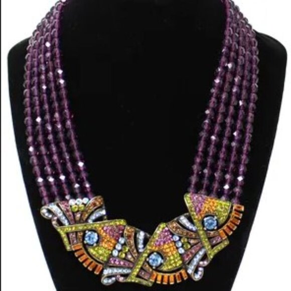 HEIDI DAUS Retired Opulent Amethyst Multi-strand Necklace ART DECO Centerpiece - Picture 2 of 5